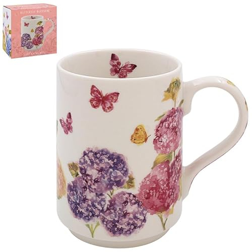 Ceramic Mug Fine China Drinking Coffee Cup Butterfly Blossom Floral Pink Design