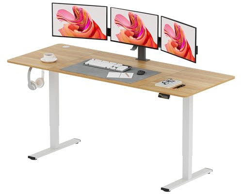 SANODESK QS Escritorio Elevable Eléctrico 180x80 cm, con Controlador de Pantalla Digital y Memoria, con Dos Ganchos, Escritorio Ergonómico para Oficina y Hogar -Arce
