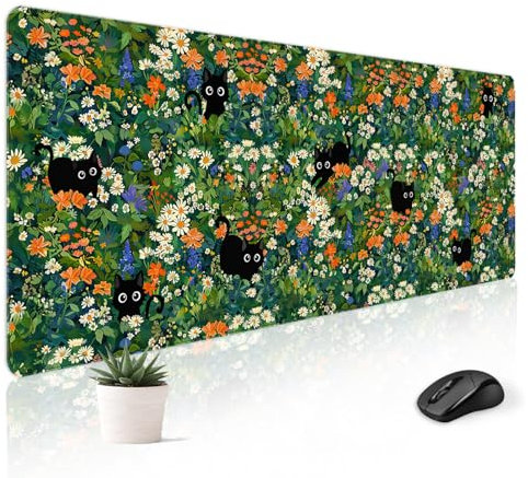 Stanoha Alfombrilla de ratón para juegos, teclado grande, lindo ordenador de escritorio de oficina, portátil, gato, flawer, XXL, largo, gigante, grande, kawaii, estético, femenino, bonito, diseño