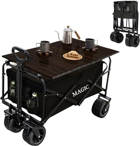 MAGIC SELECT Carro Plegable de Playa y Camping | Para Camping, Picnic, Festivales, Carrito de Mano para Jardín, Con Bolsa y Mango Ajustable, Carretilla con Ruedas