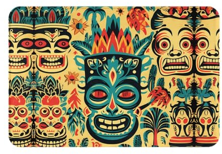Toiyugd Fußmatte im Vintage-Stil, Aloha-Tiki-Muster, 40,6 x 61 cm, rutschfest und einfach zu verwenden; geeignet für Haustür, Matten, Wohnzimmer, Badezimmer