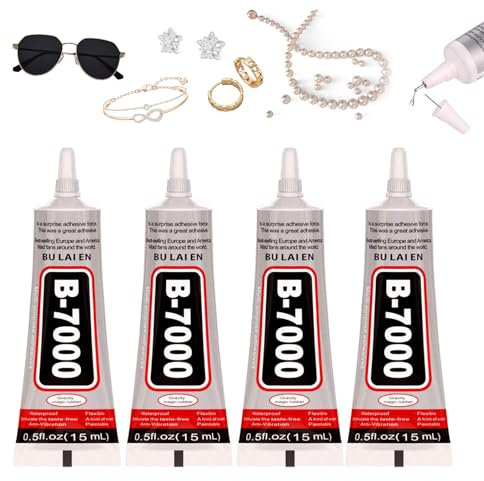 B7000 Jewelry Glue 4PCS Clear Craft Adhesive Glue for Rhinestone Multi Function B7000 Super Glue for Cell Phones Jewelry Glass Wood Metal Fabric and Repairs (15ML-4pcs)