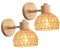 iDEGU 2 Stücke Wandleuchten Innen Retro Wandlampe aus Holz Rattan Halbkreis Lampenschirm Vintage E27 Verstellbare Wandspot Industrie Lampe für Schlafzimmer Wohnzimmer Flur Café (15cm, Braun Rattan)