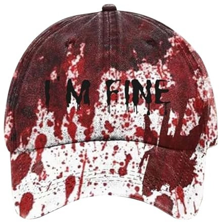 Halloween Hässliche Schirmmütze - Unisex I'm Fine Cap Blutiges Problem Gelöst Baseball Kappe Blutige Sloved Caps Bloody Herren Horror Hut Damen Lustige Baseballkappe (001b Schwarz, 56-60CM)