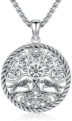 Wikinger Schmuck Lebensbaum Kette Herren Halskette 925 Sterling Baum des Lebens/Yggdrasil Anhänger Nordische Mythologie Viking Schmuck für Damen Herren
