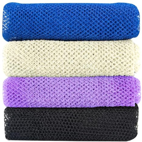 Ensemble de 4 pièces Filet de Douche Africain,Éponge Filet Africain,Haute Elasticité Ceinture de African Net Sponge,Filet éponge Exfoliant en Nylon Multicolore,Pour Hommes Femmes,à la Maison Voyage