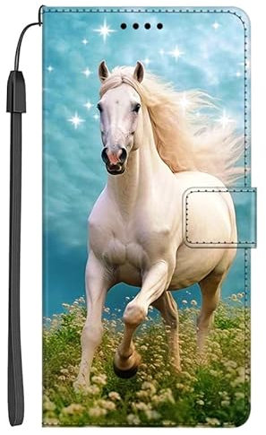 EuoDuo Kompatibel mit iPhone 8 Plus/iPhone 7 Plus Hülle zum Klappen PU Leder Handyhülle Brieftasche mit Tier Motiv Magnet Klapphülle Flip Schutzhülle Cover - Sonnenblume Weiß Pferd
