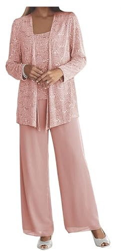 JIAJUPA Costume de mariage pour femme, grande taille, pour mère de la mariée/marié avec veste, violet, vieux rose, 50