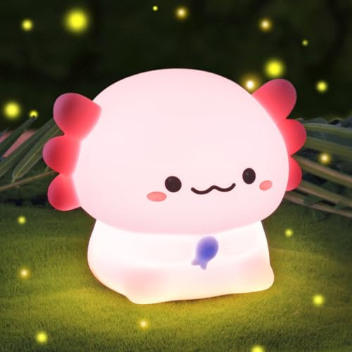 Ainiv Axolotl Nachtlicht Kinder, Stilllicht Dimmbar Silikon, Axolotl Lampe Touch, Wiederaufladbar, Kinderzimmer LED Nachtlicht Baby Dimmbar mit Timer, Geschenke für Kinder Babys