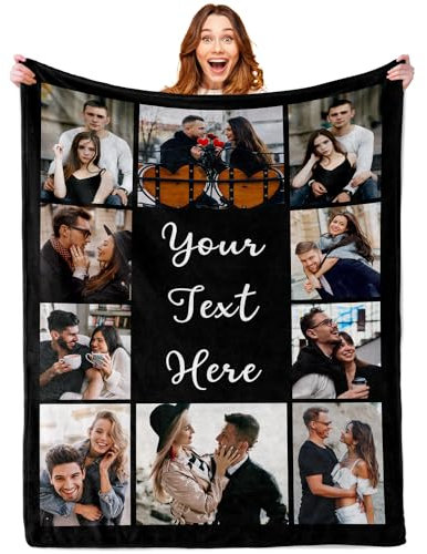 Tingwei Personalisierte Kuscheldecke mit Foto und Text, HD-Druck, Flanell, 100% Polyester, Schwarz, 30 x 40 Zoll (75 x 100 cm), Personalisierte Decke, Decke, Alle Jahreszeiten, Erwachsene