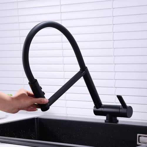 Mitigeur Cuisine Noir Rabattable avec Douchette Robinet de Cuisine Mitigeur pour Evier avec Douchette