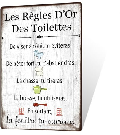 Putuo Decor Plaque Métal WC Les Règles D’Or – Enseigne Murale Humoristique pour Toilettes, Texte Amusant en Français, Déco Vintage pour Maison ou Restaurant