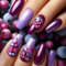 24Pcs Fruit Glitter Press on Nails, Glitter Acrylic Full Cover Coffin Nails – Purple Ballet Tips
