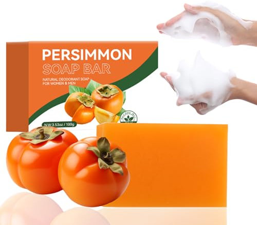Natural Presimmon Soap, Persimmon Duschseife zur Gerüche entfernen, Natürliche Kaki Soap für Sehr Trockene Haut, Naturseife für Gesicht und Körper, Gesichtsseife für Reinigung und Ölkontrolle