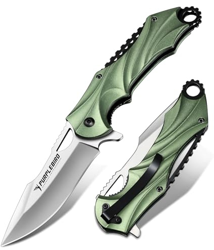 PURPLEBIRD Klappmesser Taschenmesser, Survival Outdoor Messer mit Coolem Aussehen,Tolle Sammlung Geschenke für Männer (Grün)