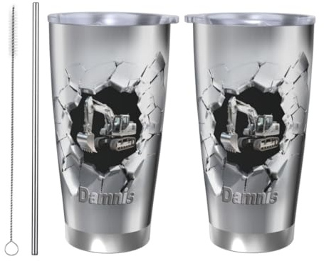 Personalisierte Baggerfahrer Tasse mit Namen Personalisierte Baggerfahrer Tasse mit Deckel Isolierte Edelstahltasse Kaffeetasse Geschenke für Papa Geburtstag Weihnachten Von Tochter und Sohn