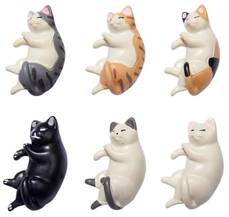 LIUYIDM Katze kühlschrank Magnete, 6 liegende kühlschrank, Mini Kawaii Deko-Magnete für die Küche mit starkem Magneten, lustige/Niedliche Kätzchen-Kühlschrankmagnete