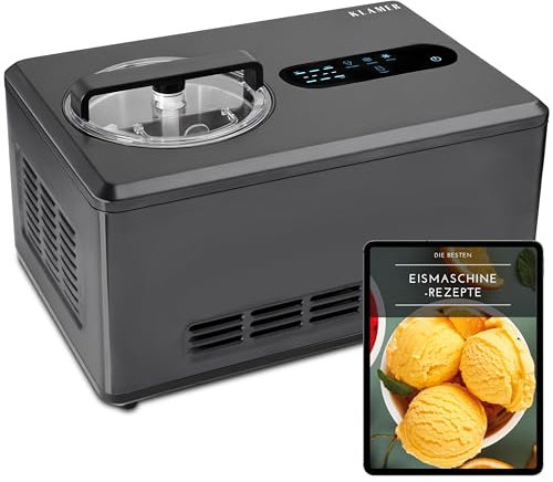 KLAMER 2-in-1 Eismaschine & Joghurtbereiter 2 L, 220 W Eiscrememaschine aus Edelstahl mit Kühl- und Heizfunktion, hausgemachtes Speiseeis mit selbstkühlendem Kompressor, inkl. Konsistenzsteuerung