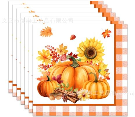 KOBOKO 20 Stück Servietten Herbst Deko, 33 x 33 cm Thanksgiving Deko Herbst Servietten, Herbstdeko Ahornblätter Kürbis Papierservietten, Tischdeko Thanksgiving, Herbstservietten für Erntedankfest (C)