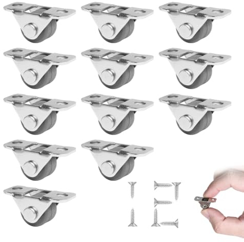 SDLDEER Mini Möbelrollen, 12 Stück 1,2 cm Gummi Möbelrollen Klein mit Stahloberplatte und Schrauben, Leise Bockrollen Kleine Rollen für Möbel Werkzeugkisten Schränke Kleingeräte und DIY-Projekte