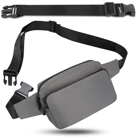 Bauchtasche Gürteltasche Hüfttasche mit Einem 30 cm Verlängerten Gürtel Unisex Modern Umhängetaschen Handytasche für Outdoor Reise Wandern Hundetraining Damen und Herren (Grau)