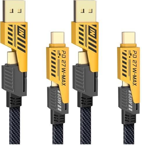 YISH Multi Cavo di Ricarica 4 in 1：[1.8M] Nylon Universale Multiplo USB Cavetto con USB A/USB Tipo C a 65W USB C+ 27W PD Cavo Dati Filo Caricatore Compatibile con iPhone Samsung Huawei Macbook iPad