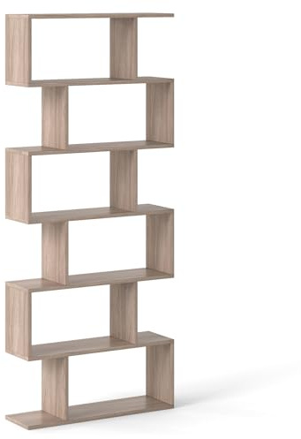 GIANTEX Bücherregal 6 Ebenen, Standregal Büroregal Holz, Aktenregal freistehend, Ausstellungsregal Lagerregal schmal im Industrie Design, Holzregal Allzweckregal in S-Form (Grau)
