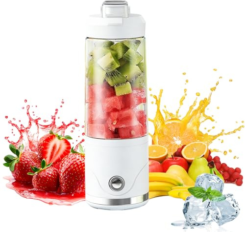 Batidora Portátil, Licuadora Personal de 650ml, Recargable por USB-C, 6 Cuchillas de Acero Inoxidable, Tritura Hielo, Sin BPA y Botella de Viaje Hermética, para Hogar, Gimnasio, Oficina, Camping