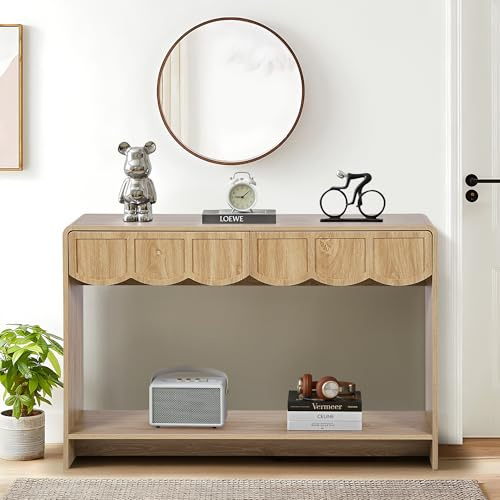 GuannCraft Table console ondulée avec deux tiroirs, table en bois pour l'entrée ou le salon - Meuble de rangement au design ondulé