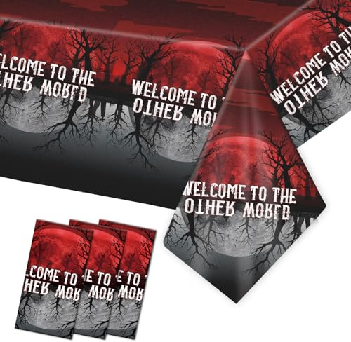 3uds Welcome To The Other World Mantel, 137x274cm Espeluznante Invertir Demonio Mesa Cubiertas para Cumpleaños Halloween & Invertir Fiesta Sala Pared Decoración Suministros & Foto Accesorios