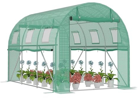 PEILU Invernaderos de jardín de 6 ㎡, protección contra heladas, marco de acero, 3 x 2 x 2 m, HDPE, con 6 rejillas de protección contra insectos, ventana y 2 puertas, invernadero de jardín, tienda de