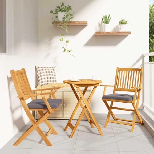 PHGTYUK Klappstuhl mit Kissen 2 Stück Braun Massivholz Akazie Wetterfestes Polster Faltbarer Stuhl für Garten und Terrasse Modernes Design Langlebiges Akazienholz Praktische