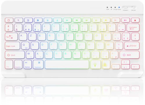 NEWCOO Clavier Bluetooth avec rétroéclairage 7 Couleurs pour iPad | Clavier sans fil rechargeable silencieux et portable pour iPad, iPhone, compatible exclusivement avec le système iOS