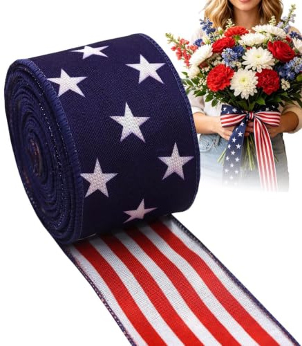 Cinta de la Independencia con Alambre | 4,57 m Decoración Día Independencia | Cintas Bandera Americana | Para Coronas Lazos Aire Libre Velas Centros De Mesa Manualidades DIY Y