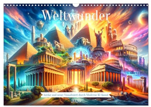 Weltwunder: Antike und neue: Visualisiert durch Moderne KI-Kunst (Wandkalender 2026 DIN A3 quer), CALVENDO Monatskalender: Vergangenheit trifft Moderne: Weltwunder neu erleben (CALVENDO Kunst)