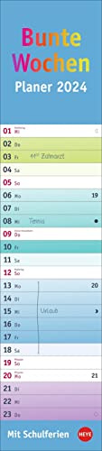 Bunte Wochen Langplaner 2024. Praktischer Streifenkalender fürs Büro. Wandkalender mit Schulferien. Terminkalender 2024 zum Eintragen.