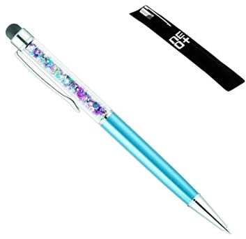 Hochwertiger kapazitiver 2-in-1-Touchscreen-Stift und Kugelschreiber mit Kristallen. Stift Beutel und Stift Nachfüllung enthalten (HELLBLAU Regenbogen)
