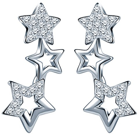 Unendlich U Elegant 3 Sternchen Sterne Damen Ohrstecker 925 Sterling Silber Zirkonia Stecker Ohrringe Ohrschmuck, Silber