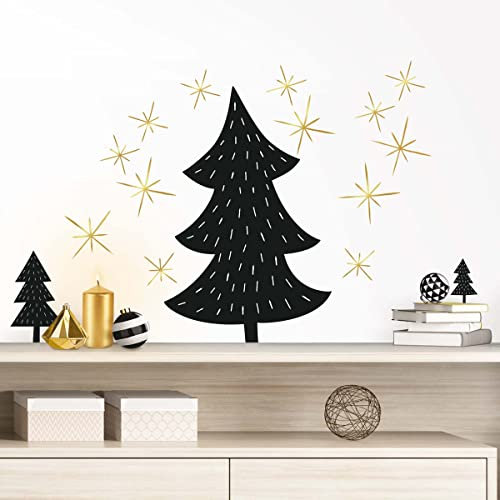 DRAEGER PARIS Wandtattoo Tannenbaum schwarz und Gold, PVC, Mehrfarbig, 50 x 32 x 0,02 cm