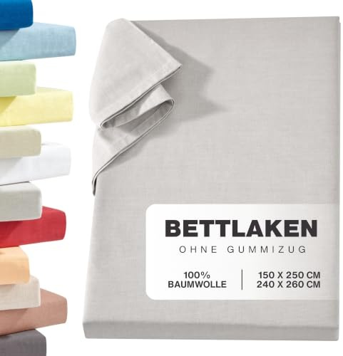 Carpe Sonno Linon Überwurf ohne Gummizug 150x250 cm – Silber Baumwolle | Blickdichtes Haustuch & Betttuch | vielseitig als Tischtuch oder Sofa- & Sessel-Überwurf | Laken aus 100 % Baumwolle