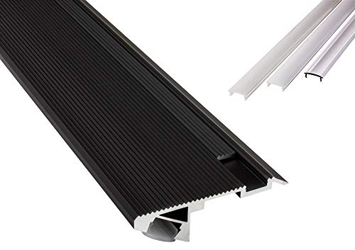 B-WARE - T-STA 30° LED Alu Treppenprofil Treppenwinkel Profil Stufen schwarz 1m milky