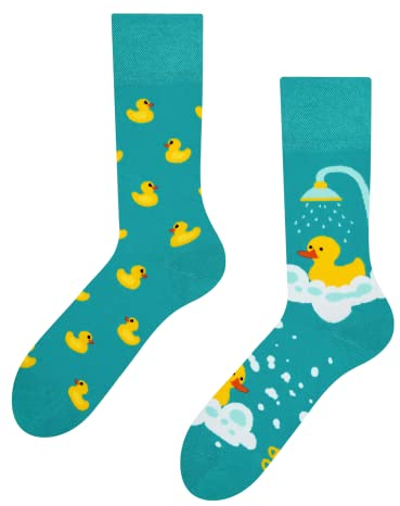 Dedoles Socken Unisex Damen Herren & Kinder Baumwolle viele lustige Designs 1 Paar Geschenk links rechts verschieden, Farbe Türkis, Motiv Enten, Gr. 35-38