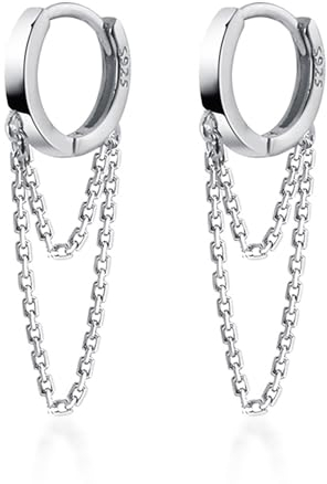 Reffeer Solide 925 Sterling Silber Kette Tropfen Ohrringe Creolen für Frauen Teen Creolen Quaste Kette Huggie Baumeln Ohrringe