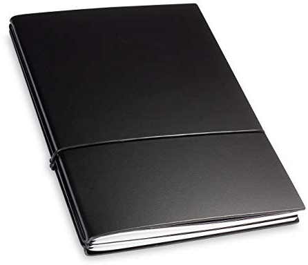 X17 Notizbuch A5, schwarz; aus recyceltem Leder. Austauschbare Notizhefte (blanko,kariert) mit Doppeltasche, Made in Germany