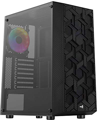 Aerocool HIVEBK Caja PC ATX, 4X Ventilador FRGB, Rejilla+Cristal Templado, Negro