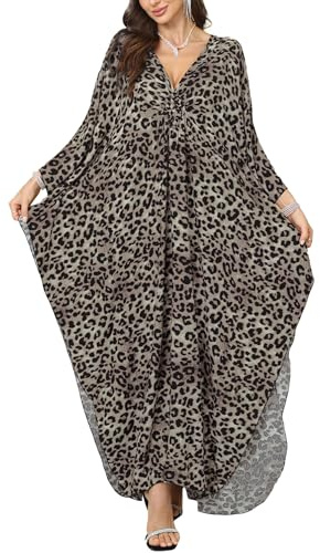 LikeJump Women's Bohemian V Neck Kimono Maxi Swimsuits Kaftan Bikini Cover Ups Summer Beach Dress Tops