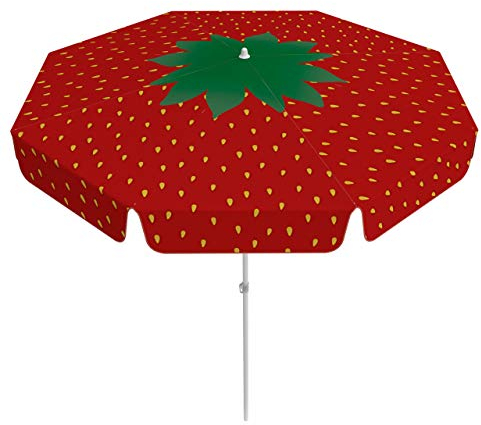 Vispronet Sonnenschirm Erdbeere - ∅ 180 cm - Rund - mit Volant - kippbarer Schirmstock - Schirm für Balkon, Terrasse, Stehtische