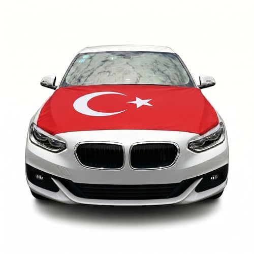Motorhauben Fahne Türkei für Auto - Autoflagge Überzieher mit elastischem Gummiband, Fanartikel für Fußball EM & WM, FZG Deko Türkische Flagge