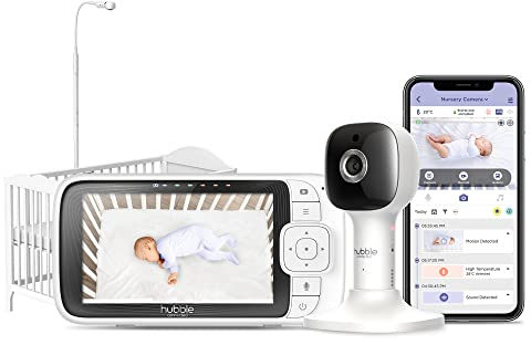 Hubble Connected Nursery Pal SkyView Baby Monitor with Camera, 5 Inch Screen, Cot Mount, 7 Colour Night Light, Infrared Night Vision, Two-Way Call, Room Temperature Sensor and Smartphone App
