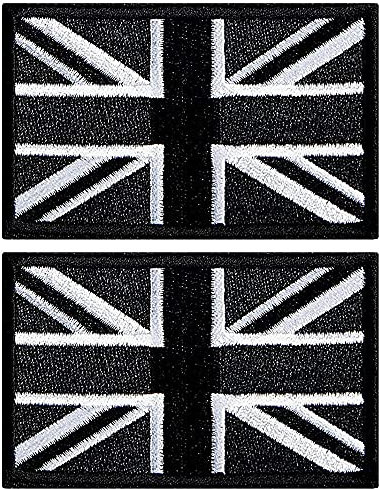 AXEN British Union Jack Patch Black United Kingdom Flag Patch British Union Patches Tactical Patches Hook and Loop Applique for Military Uniform Tactical Bag Jacket Jeans Hat, 2pcs